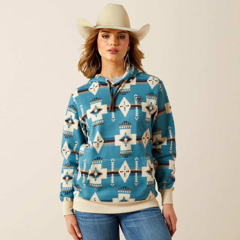 Ariat Women's Teal Southwestern Aztec Print Logo Hoodie