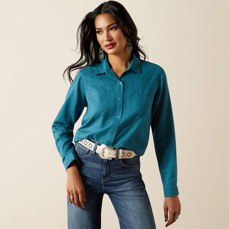 Ariat Women's Billie Jean Teal Dobby Button Long Sleeve Western