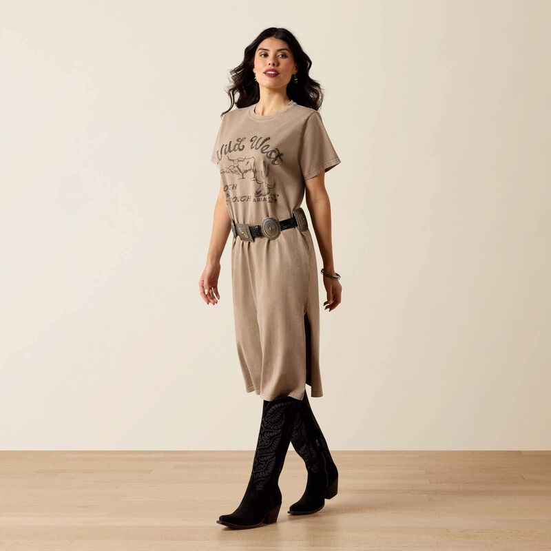 Ariat Women's Bandito Taupe Mineral Wash 'Wild West' Short Sleeve Western Tee Dress 10071652 Ariat Women's Bandito Taupe Mineral Wash 'Wild West' Short Sleeve Western Tee Dress 10071652