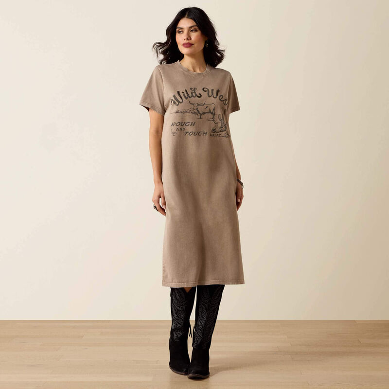 Ariat Women's Bandito Taupe Mineral Wash 'Wild West' Short Sleeve Western Tee Dress 10071652 | Painted Cowgirl Western Store Ariat Women's Bandito Taupe Mineral Wash 'Wild West' Short Sleeve Western Tee Dress 10071652 | Painted Cowgirl Western Store