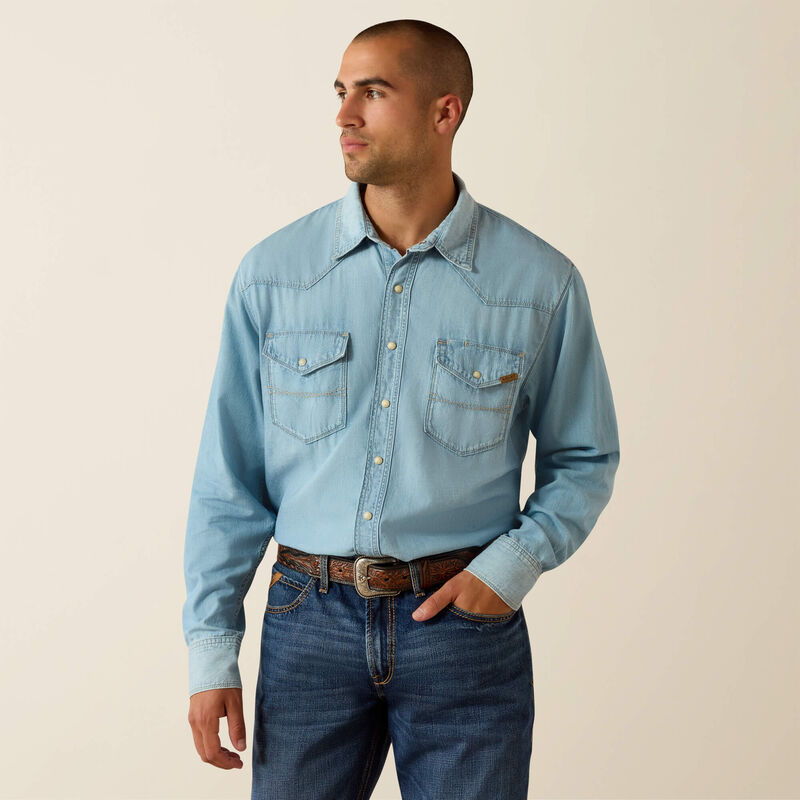Ariat Men's Brody Washed Denim Cowboy Classic Fit Pearl Snap Long