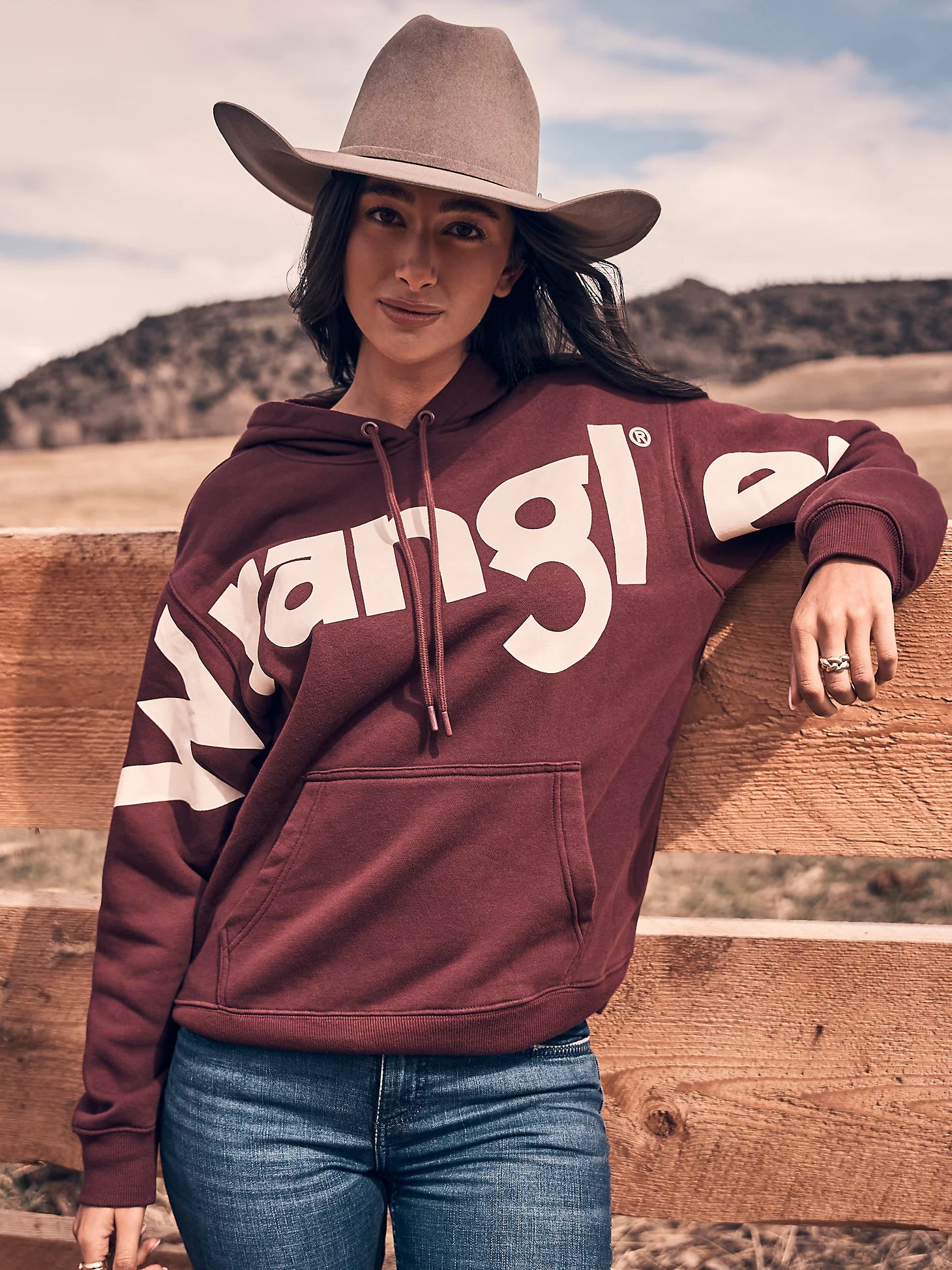 Wrangler Women's Port Burgundy Bold Logo Hoodie 112367233 - Main Image