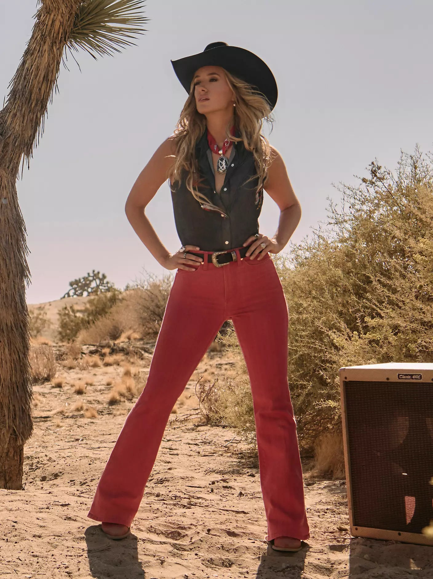 Wrangler X Lainey Wilson Women's Red High-Rise Slim Fit Flare