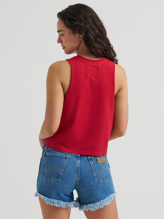 Wrangler X Coors2.0 Women's Red 'Jeans Beer Music' Festival Graphic Logo Cropped Tank Tee 112383043 Wrangler X Coors2.0 Women's Red 'Jeans Beer Music' Festival Graphic Logo Cropped Tank Tee 112383043