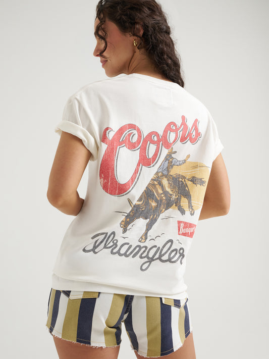 Wrangler x Coors2.0 Unisex White Vintage Bull Rider Graphic Print Logo Short Sleeve Tee 112383048 Wrangler x Coors2.0 Unisex White Vintage Bull Rider Graphic Print Logo Short Sleeve Tee 112383048