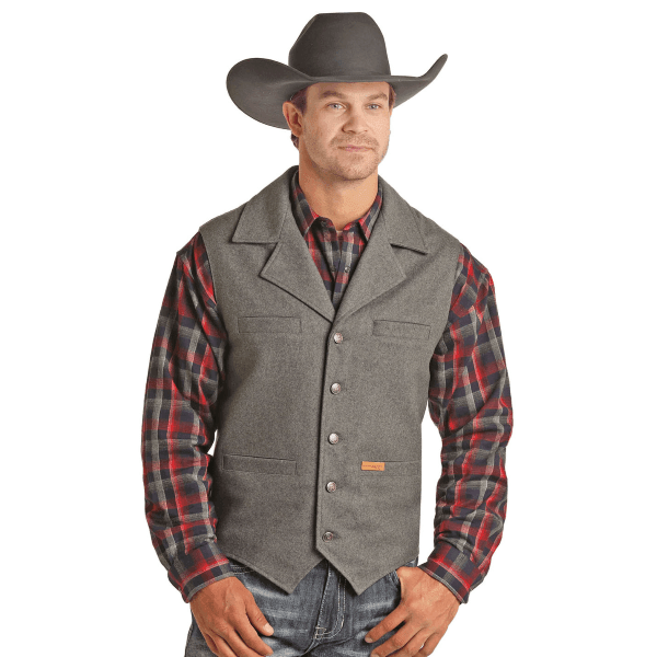 Powder River Men's Heather Charcoal Wool Button Front Western Vest 98-1176CHR 98X1176CHR L Powder River Men's Heather Charcoal Wool Button Front Western Vest 98-1176CHR 98X1176CHR L