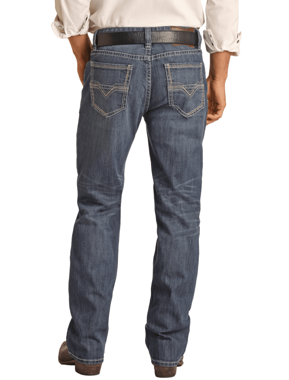 Rock Roll Men's Double Barrel Relaxed Straight Bootcut Jeans