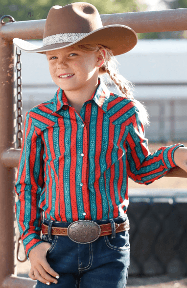 Cruel Girl Girl's Red Multi Stripe Snap Long Sleeve Western Shirt CTW3220036 M