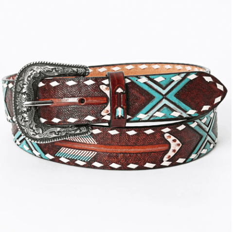 American Darling Arrow Hand Tooled & Painted Leather Belt  display picture 1