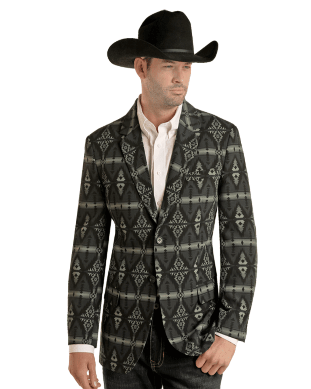 Rock Roll Cowboy Men's Black Aztec Western Sports Coat Blazer