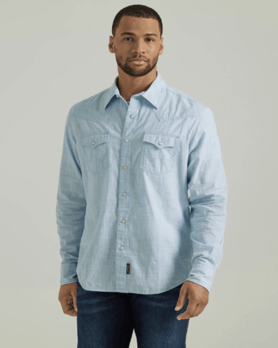 Wrangler Retro Performance Men's Blue Weave Long Sleeve Snap