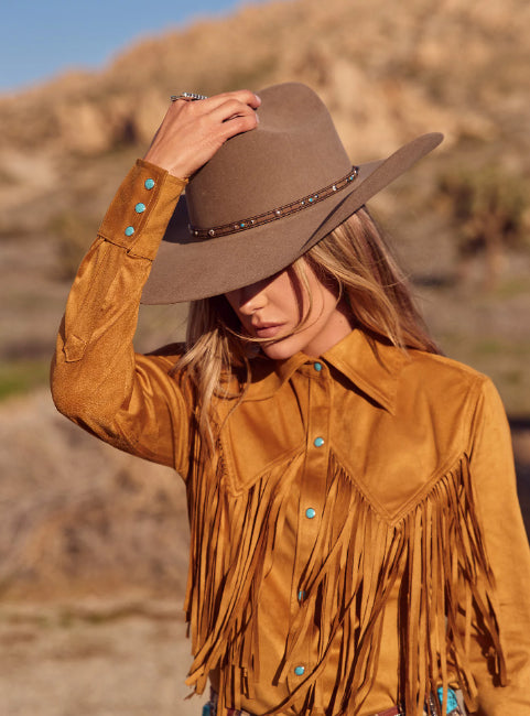 Wrangler X Women's Lainey Wilson Bone Brown Fringe Out Snap Long
