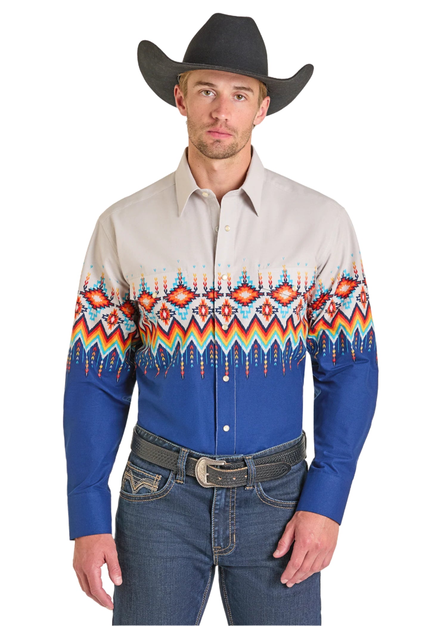 aztec dress shirt ROPER MEN'S SW ARIZONA AZTEC BORDER WESTERN SNAP SHIRT