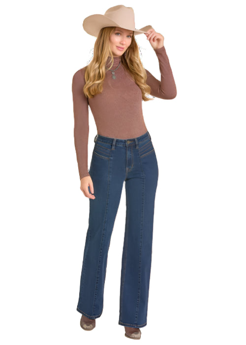 Rock & Roll Cowgirl Women's Flawless Fit Dark Wash Front Seam High