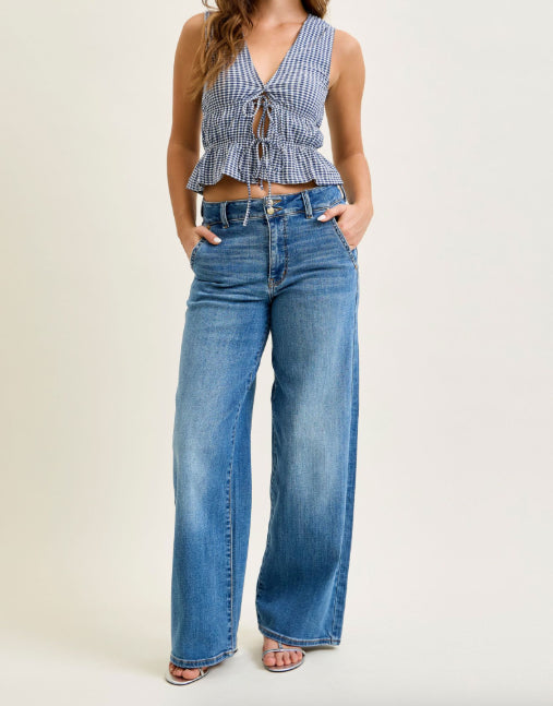 Judy Blue Women's Medium Wash Wide Column High-Rise Trouser Jeans 82696 Judy Blue Women's Medium Wash Wide Column High-Rise Trouser Jeans 82696
