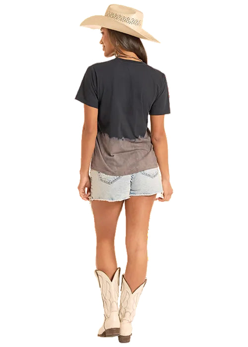Rock & Roll Cowgirl Women's Black Fade to Grey 'Yeehaw Cowboy' Western Graphic Tee Shirt BW21T09034 Rock & Roll Cowgirl Women's Black Fade to Grey 'Yeehaw Cowboy' Western Graphic Tee Shirt BW21T09034