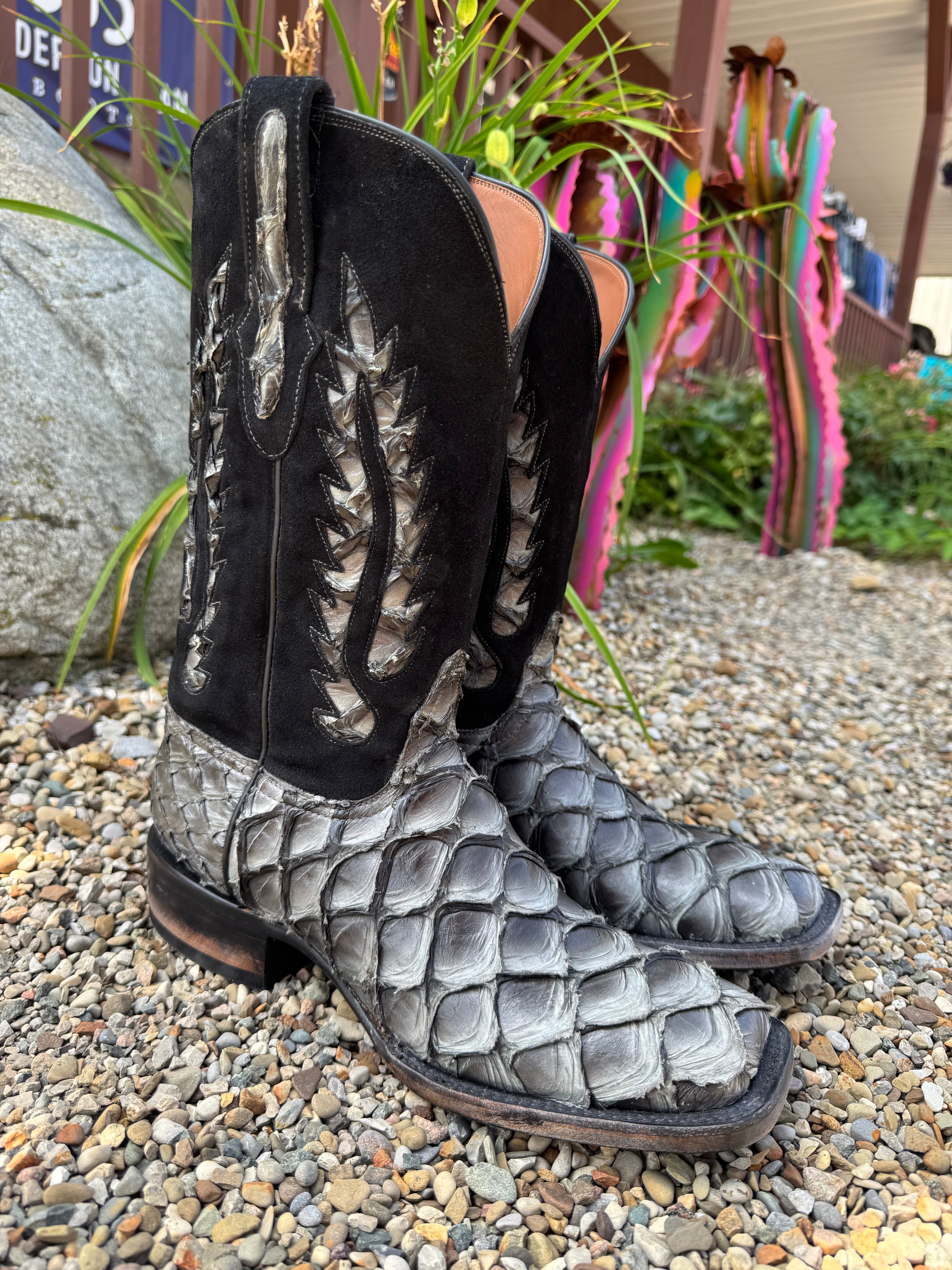 DUNVILLE'S パロコルタドカスク Black Jack Men's Big Bass Pirarucu Paloma Grey Square Toe Western