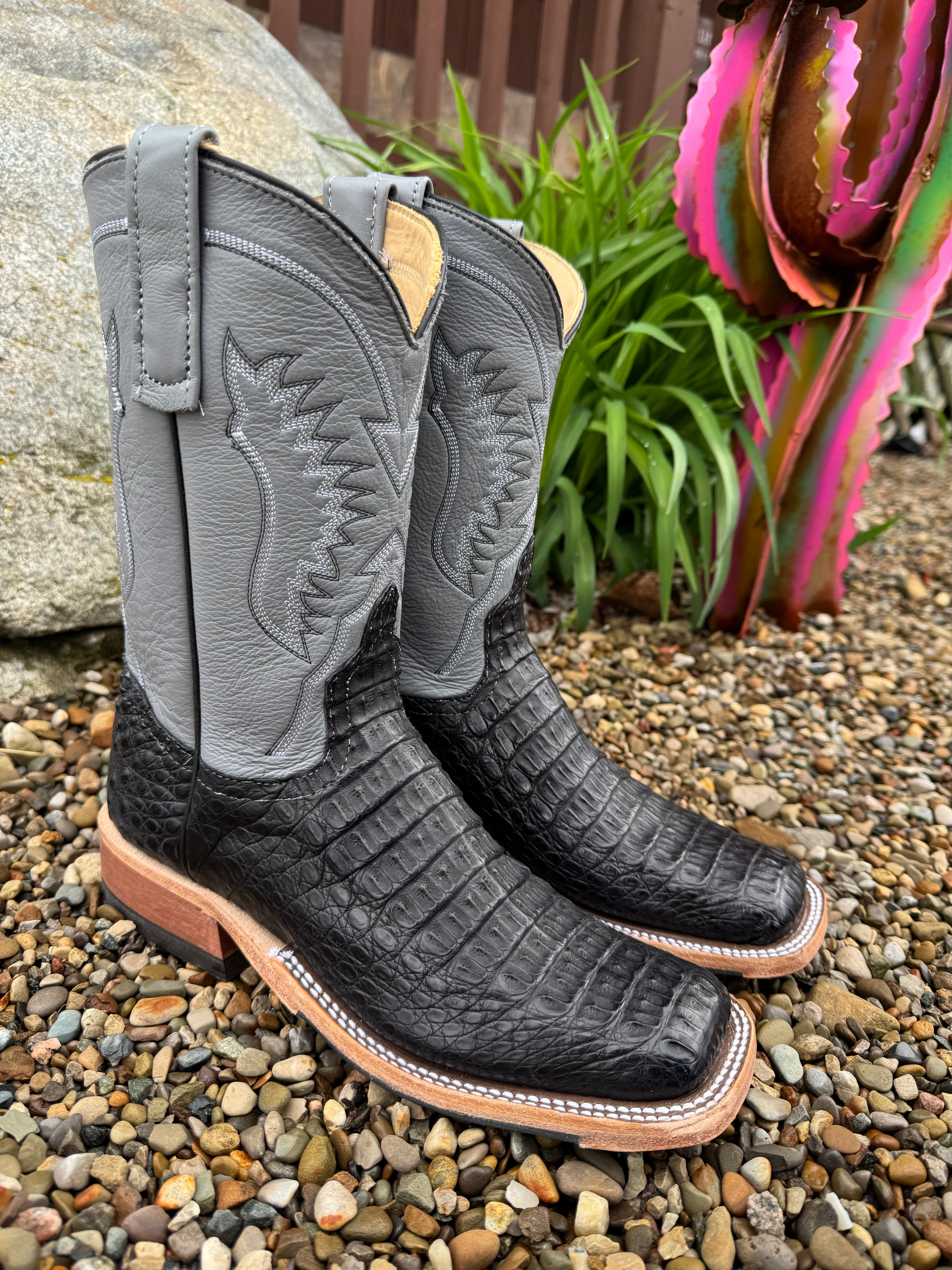 Anderson Bean Women's Black Lux Caiman & 10” Wedgewood Grey