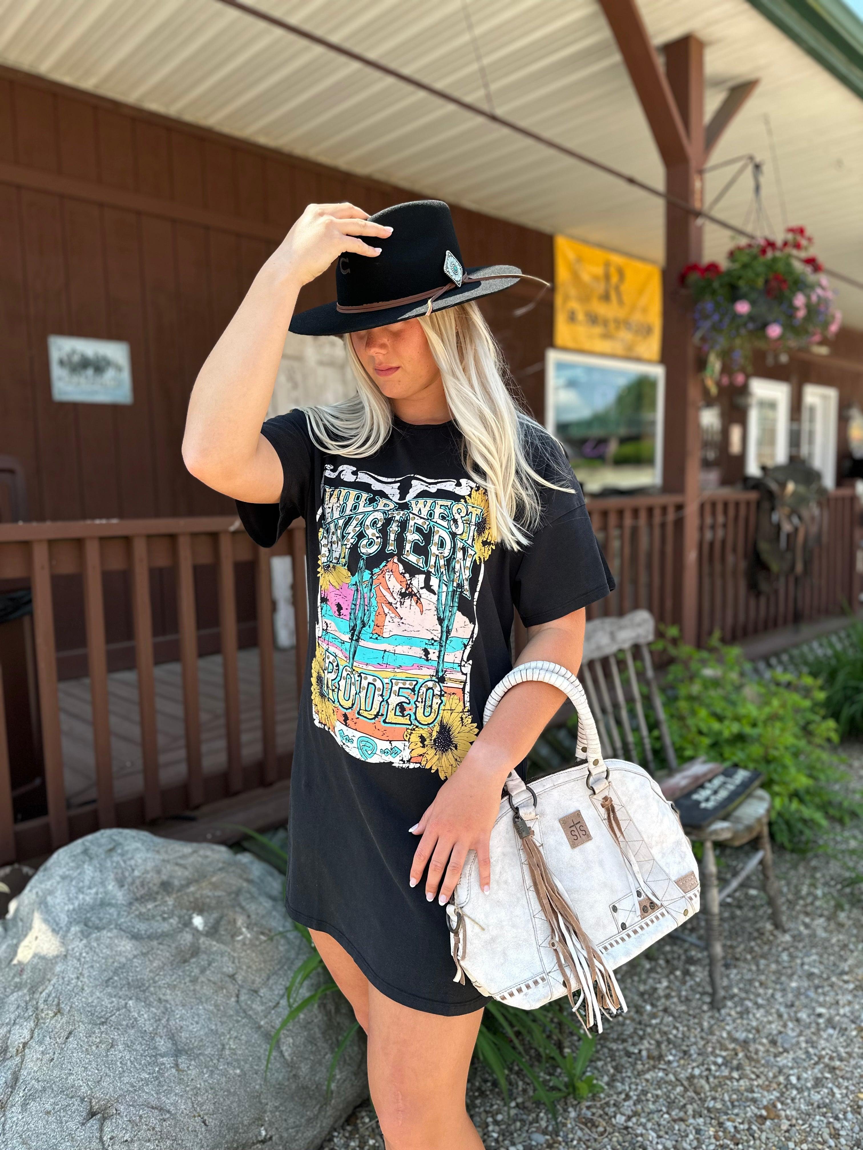 Rock and Roll Cowgirl Women's Black Wild West Graphic Tee Dress BWD1R04022 S Rock and Roll Cowgirl Women's Black Wild West Graphic Tee Dress BWD1R04022 S