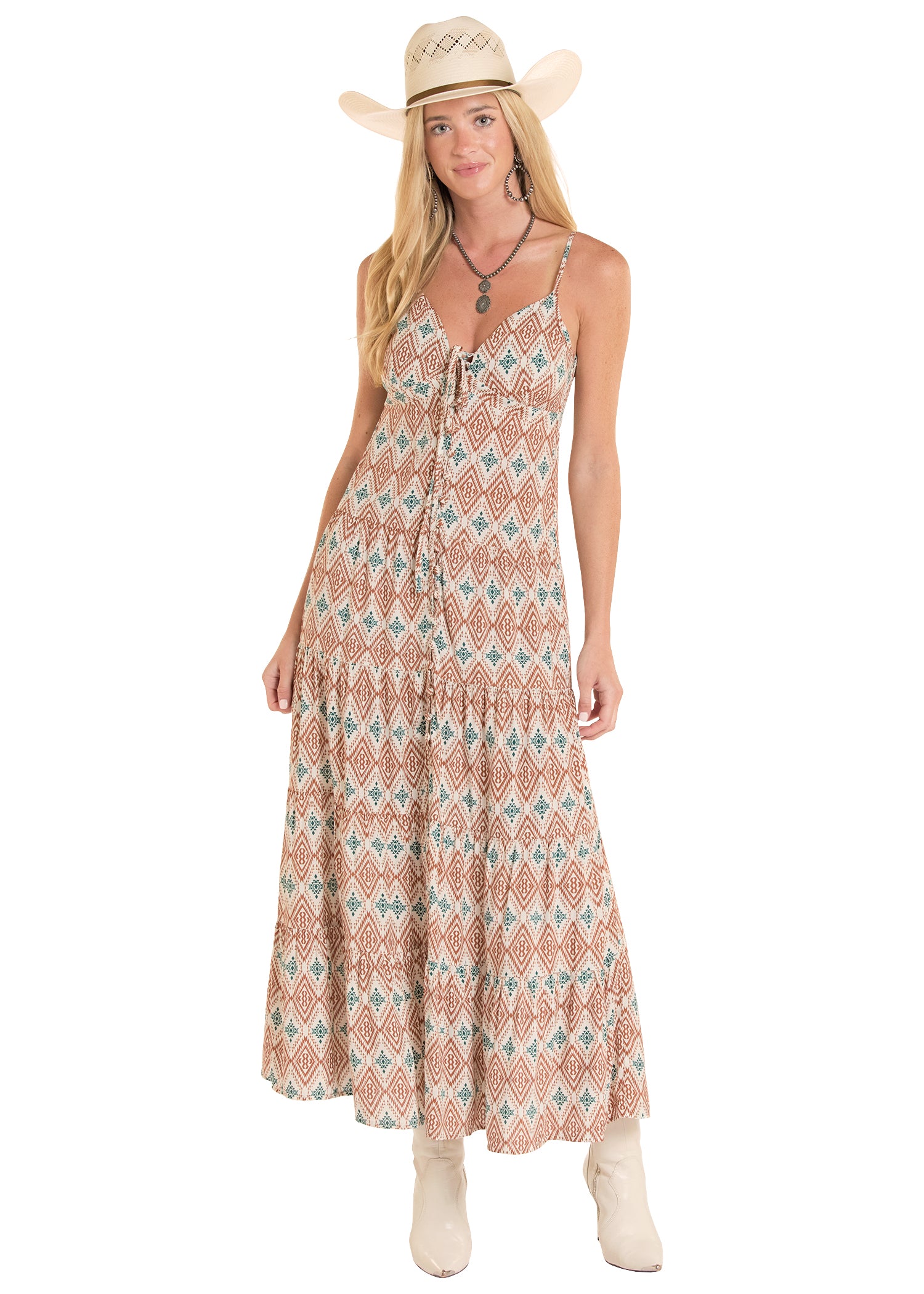 cowgirl maxi dress Wrangler 112379527 Women's White (S) Style # Belle Asymmetrical Pleated Maxi Dress