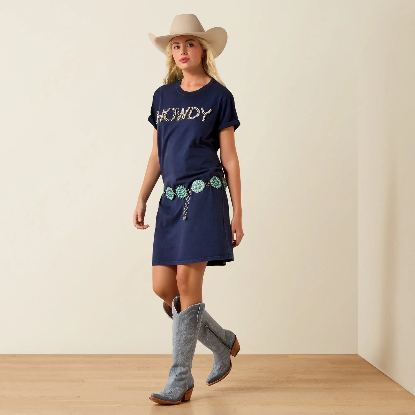 Ariat Women's Navy Eclipse 'Howdy' Pearl & Rhinestone Embellished Short Sleeve Tee Dress 10073543 Ariat Women's Navy Eclipse 'Howdy' Pearl & Rhinestone Embellished Short Sleeve Tee Dress 10073543