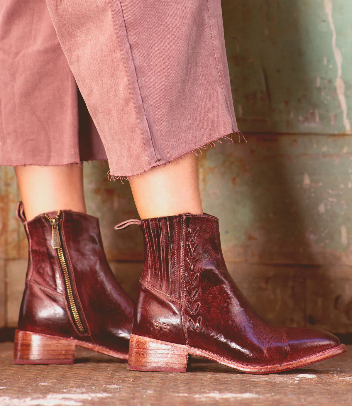 Bed Stu Women's Alina Merlot Red Dip Dye Tremolo Ankle Boots