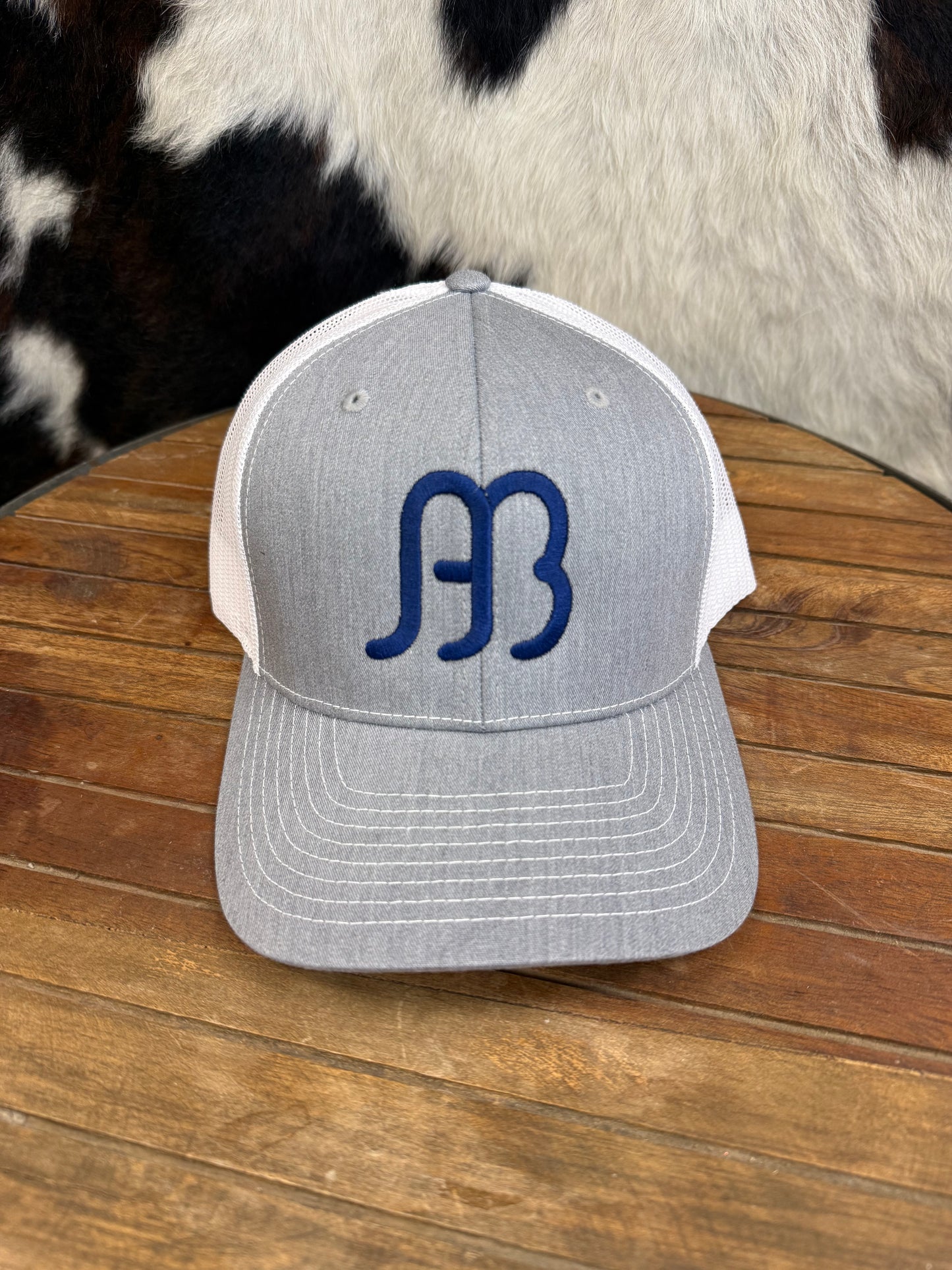 Anderson Bean Richardson 112 Grey & White Big AB Navy Stitched Big Logo 6 Panel Snap Back Hat Anderson Bean Richardson 112 Grey & White Big AB Navy Stitched Big Logo 6 Panel Snap Back Hat