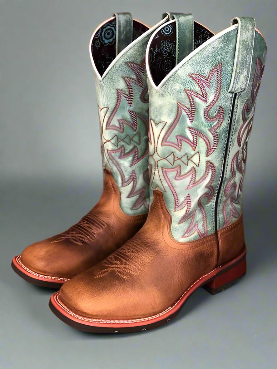 Laredo Women's Anita Brown Pale Turquoise Square Toe Cowgirl