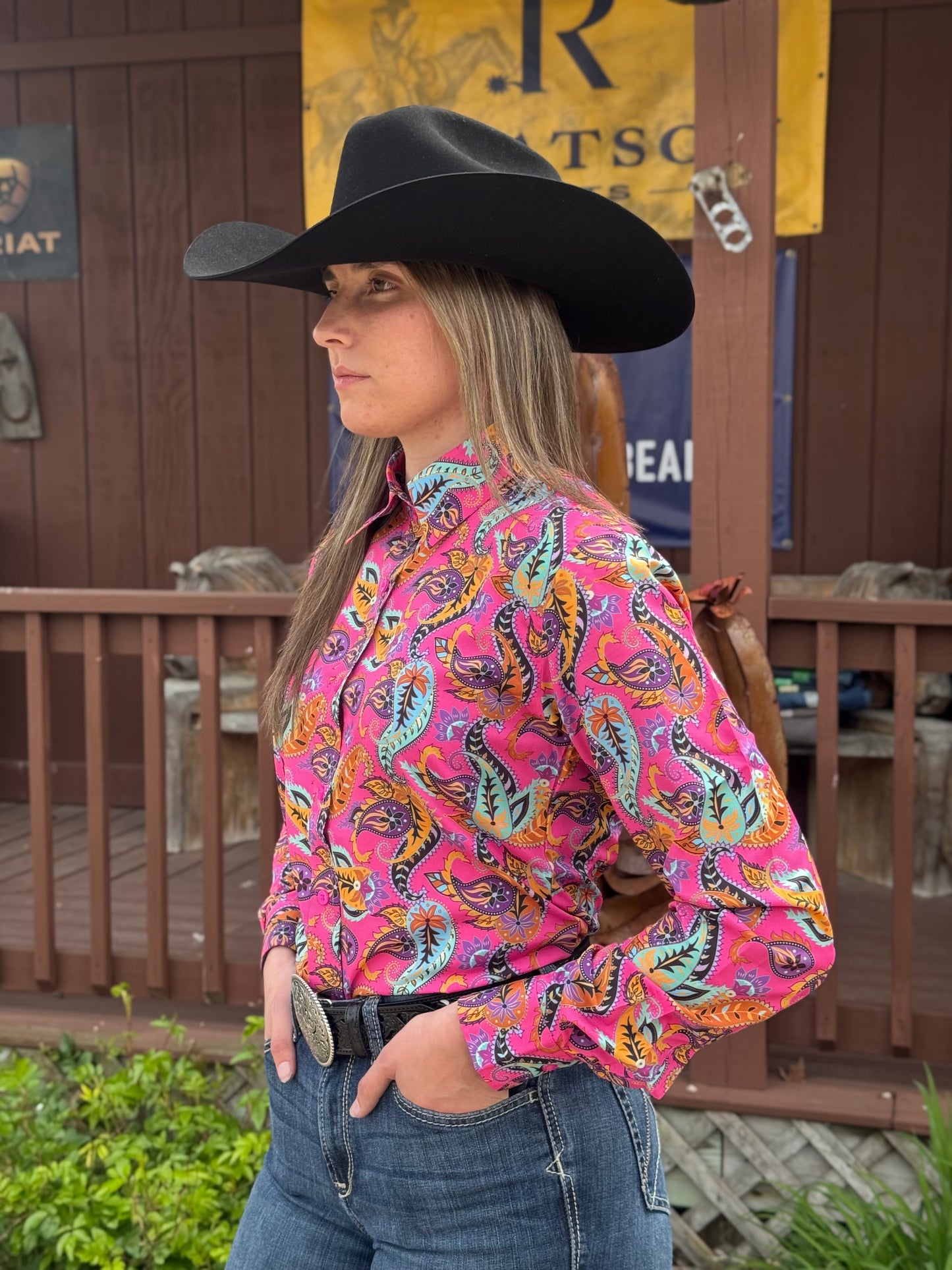 RHC Equestrian Women's Paisley Magenta Long Sleeve Western Show Shirt 70244 RHC Equestrian Women's Paisley Magenta Long Sleeve Western Show Shirt 70244