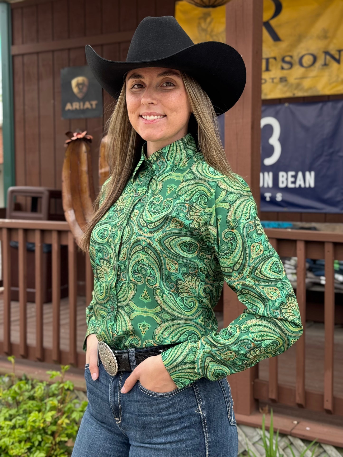 RHC Equestrian Women's Paisley Kelly Green Long Sleeve Western Show Shirt 70288 RHC Equestrian Women's Paisley Kelly Green Long Sleeve Western Show Shirt 70288