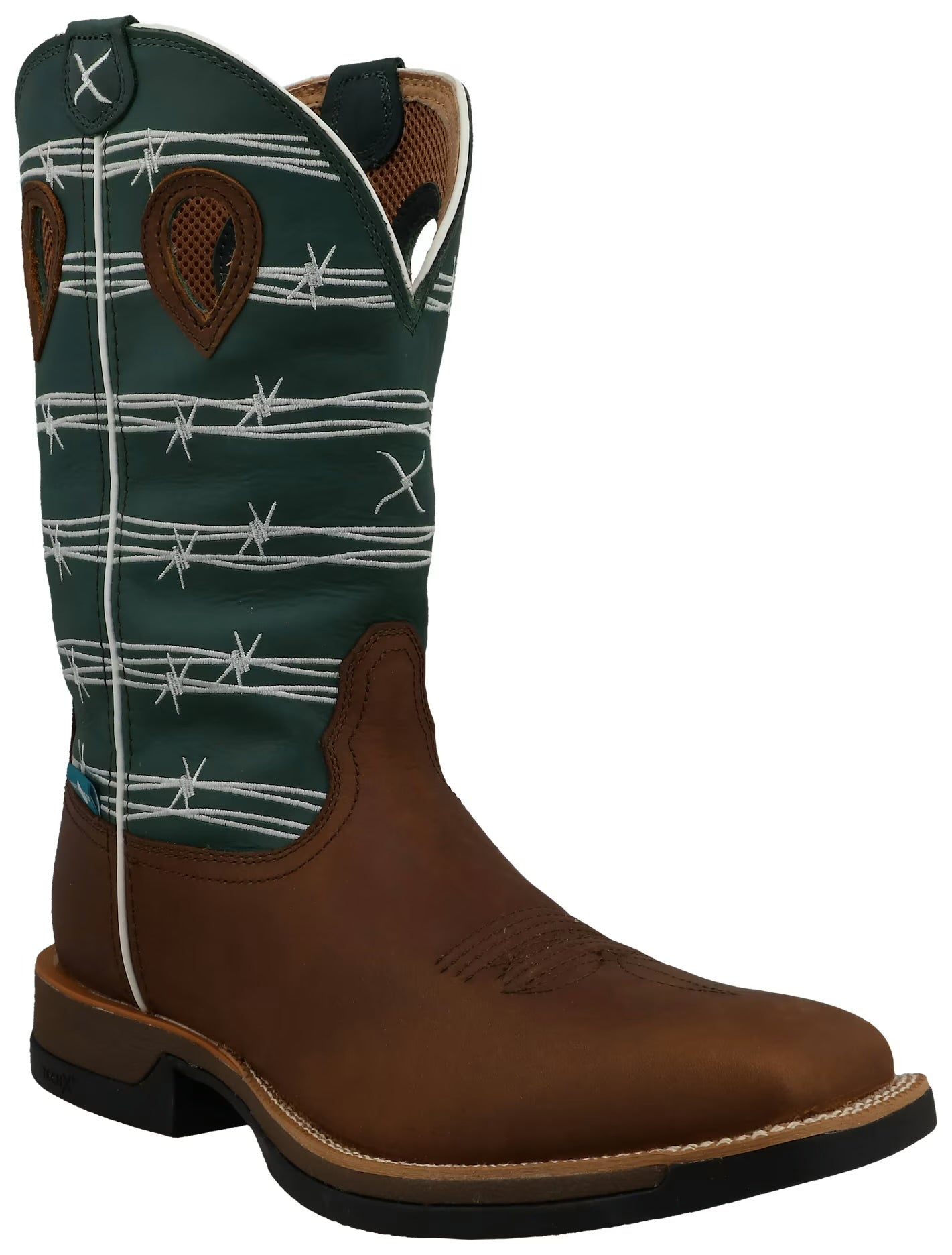 Twisted X Men's Oiled Buffalo Brown & Green/Blue w/Barbed Wire