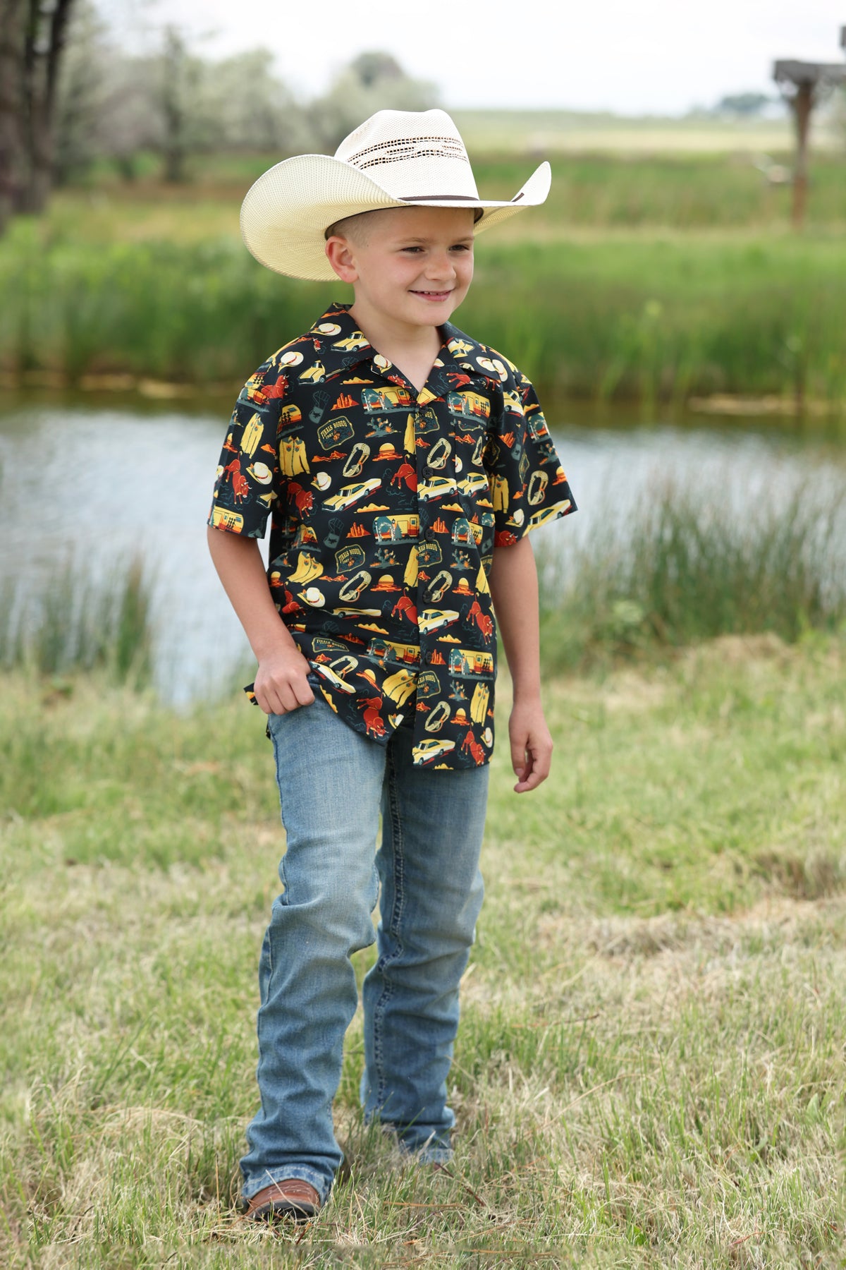 Cinch Boy's Black Western Rodeo Travel Print Button Short Sleeve Western Camp Shirt MTW7170005 Cinch Boy's Black Western Rodeo Travel Print Button Short Sleeve Western Camp Shirt MTW7170005