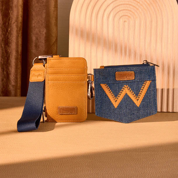 Wrangler Light Brown Embroidered Logo 'W' Denim Dual Pouch