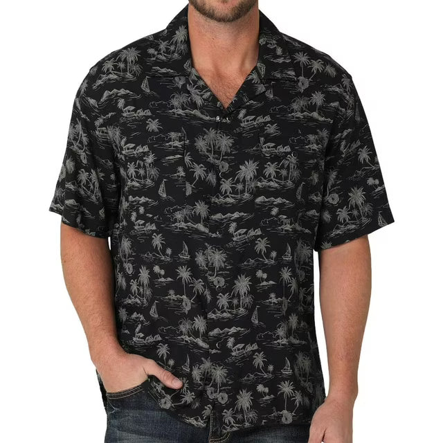 Wrangler Men's Coconut Cowboy Black Short Sleeve Pearl Snap