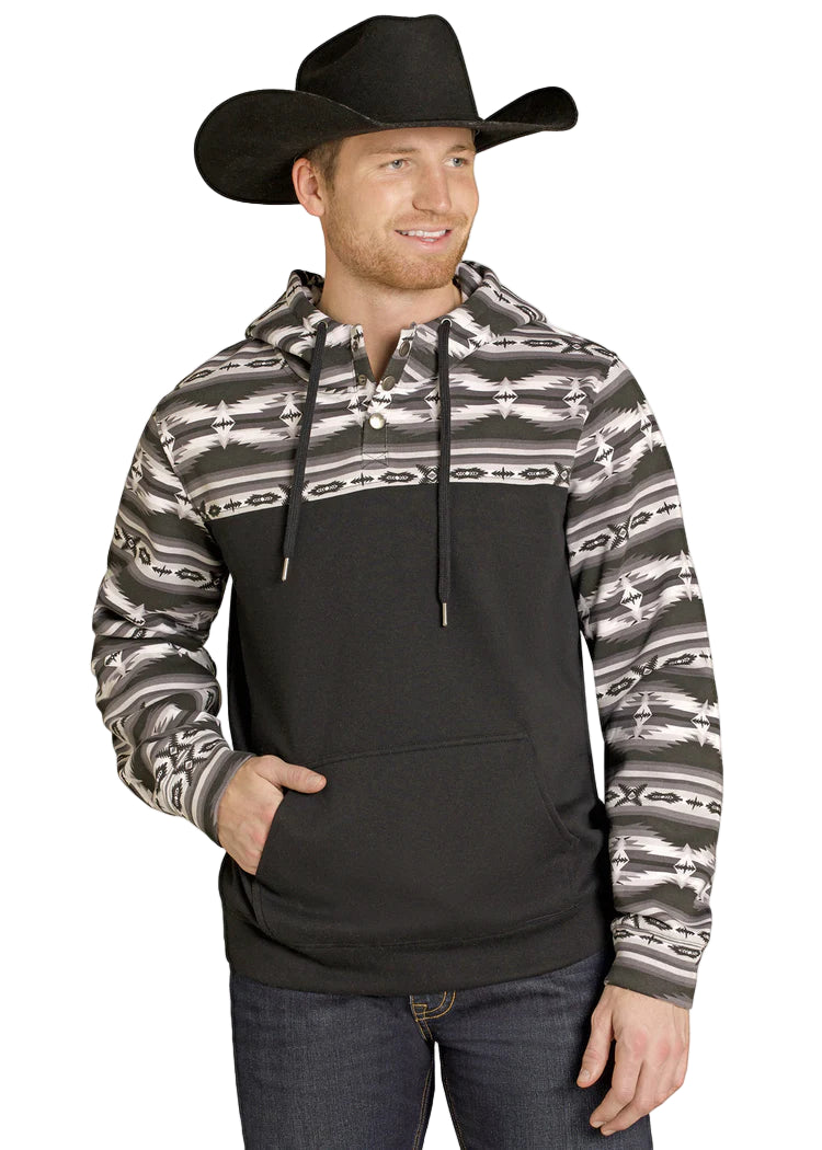 Rock & Roll Cowboy Men's Black Color Blocked Aztec Print Western 1