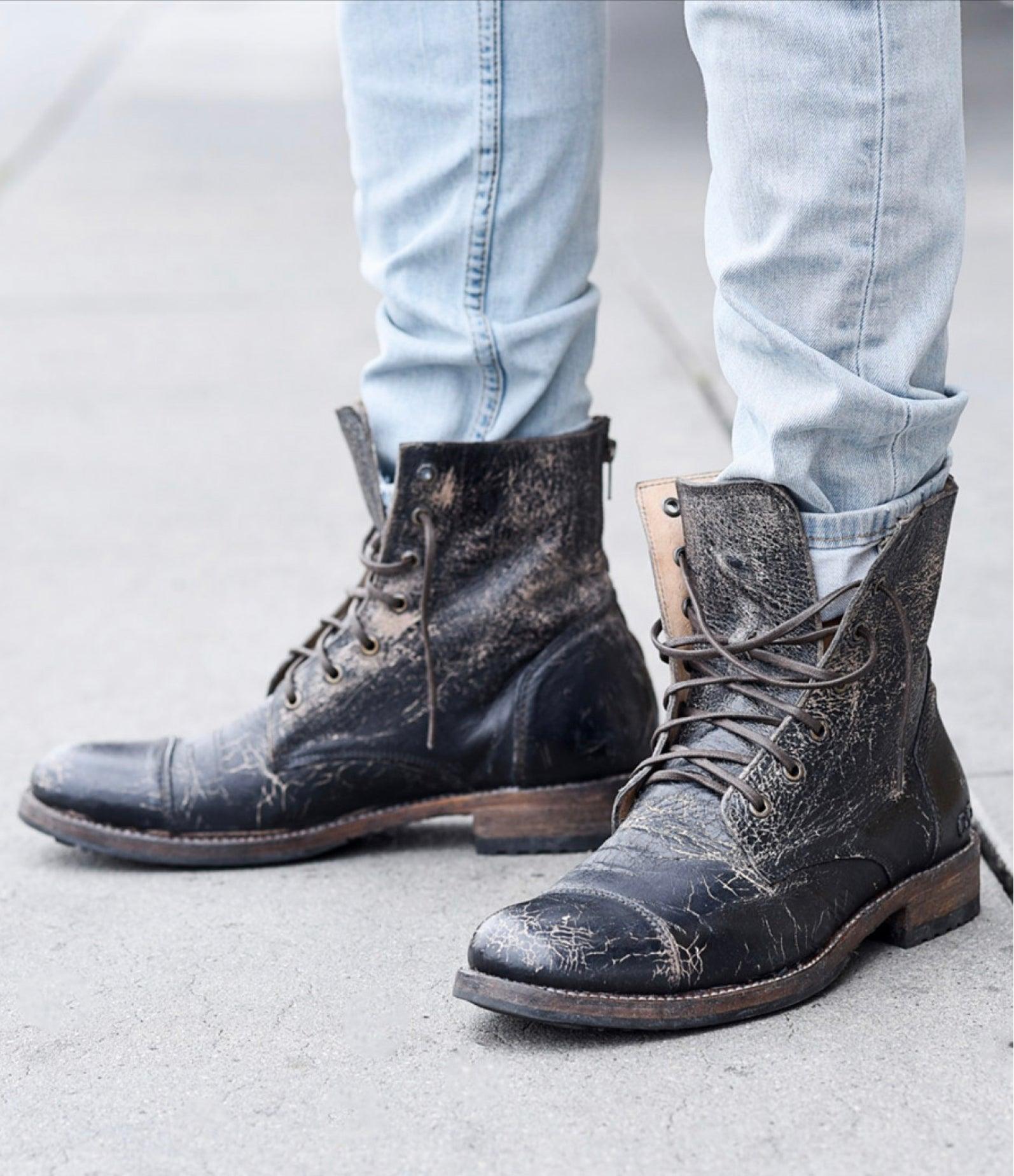 Men's Vintage Genuine Leather Lace Up Boots  Mens leather boots, Leather lace  up boots, Mens boots fashion