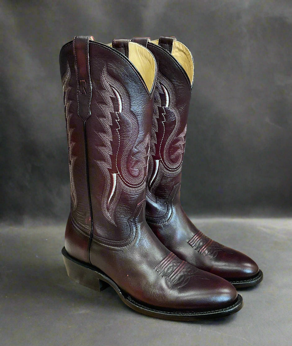 Watson Men's Black Cherry Brush Off Leather R Toe Cowboy Boots