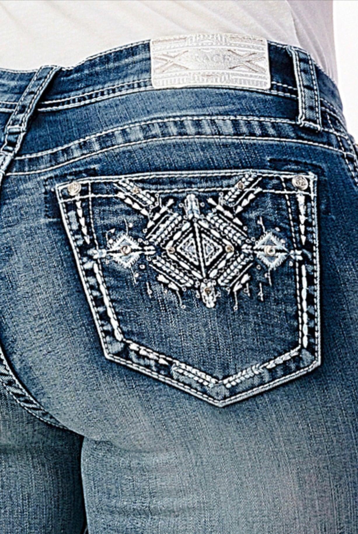 Grace In LA Girl's Aztec Embroidered Design Pockets Bootcut Jeans GBS5 |  Painted Cowgirl Western Store