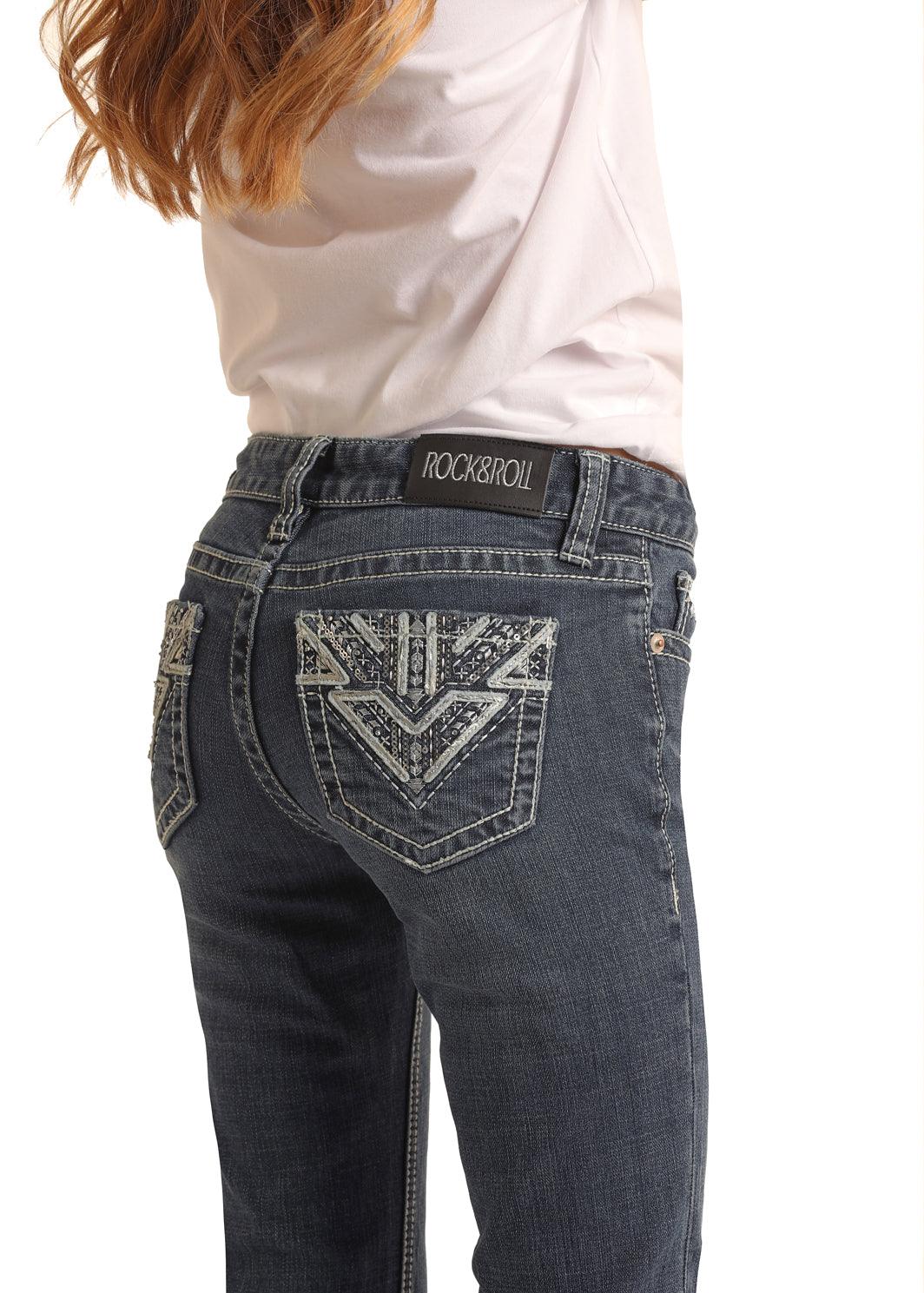 Rock & Roll Cowgirl Girl's Sequin Bootcut Jeans G5-2720