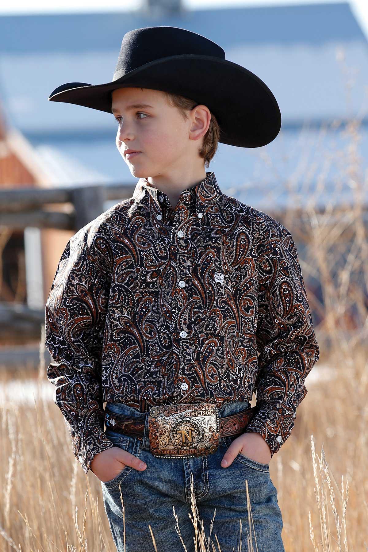 Cinch Boy's Brown Multi Paisley Print Button Up Western Shirt MTW7060265