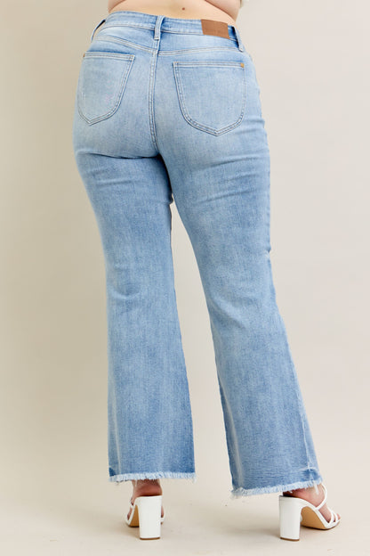 Judy Blue Women's Plus Size Light Wash High-Rise Destroyed Raw Hem Flare Jeans 82650