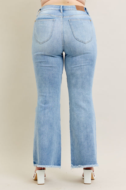 Judy Blue Women's Plus Size Light Wash High-Rise Destroyed Raw Hem Flare Jeans 82650