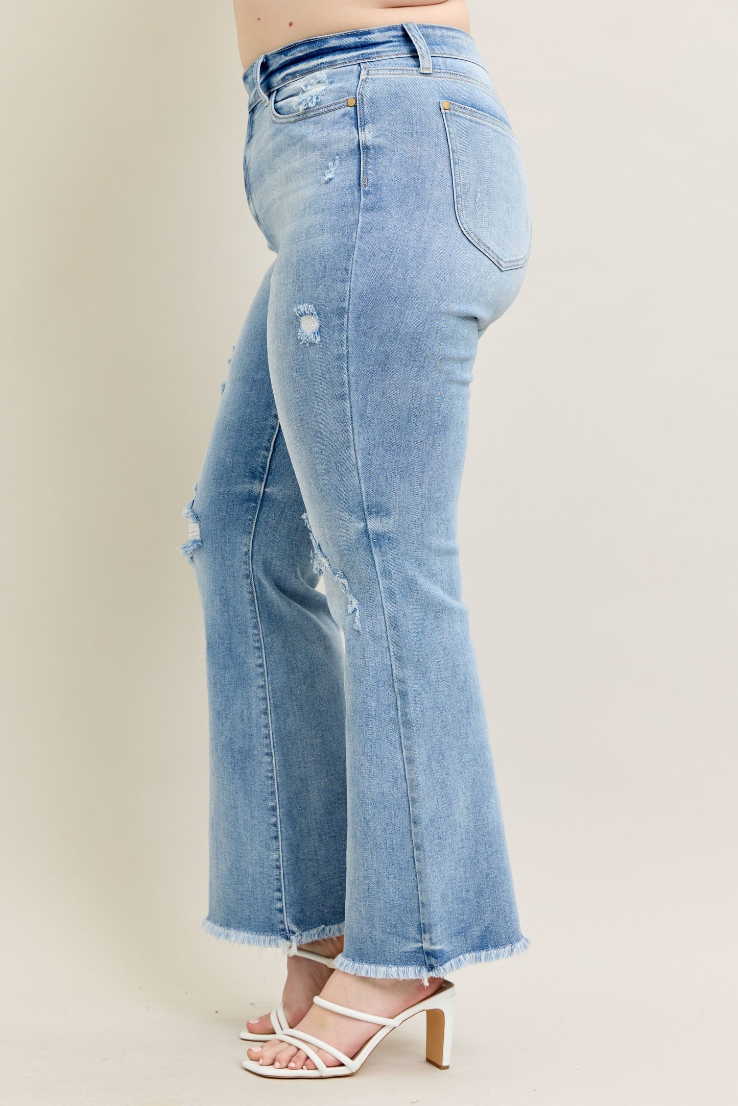 Judy Blue Women's Plus Size Light Wash High-Rise Destroyed Raw Hem Flare Jeans 82650
