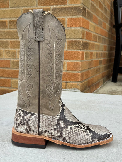 Anderson Bean Men's Natural Glazed Diamond Python/Mad Dog Anthracite Square Toe Cowboy Boots 340711