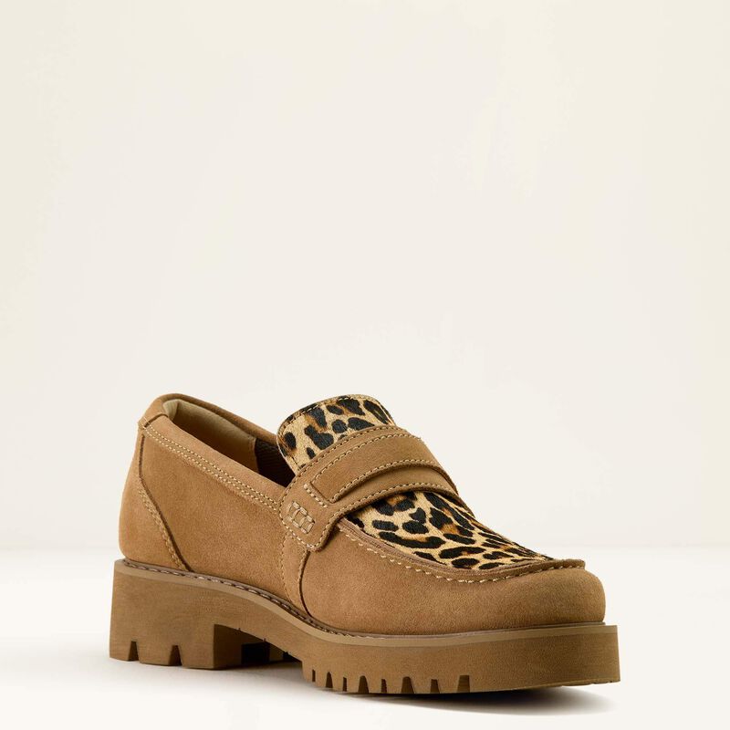 Ariat Women's Stratford Tan Leopard Print Hair-On Lug Loafer
