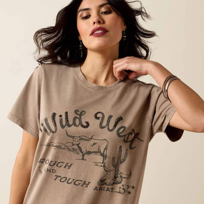 Ariat Women's Bandito Taupe Mineral Wash 'Wild West' Short Sleeve Western Tee Dress 10071652