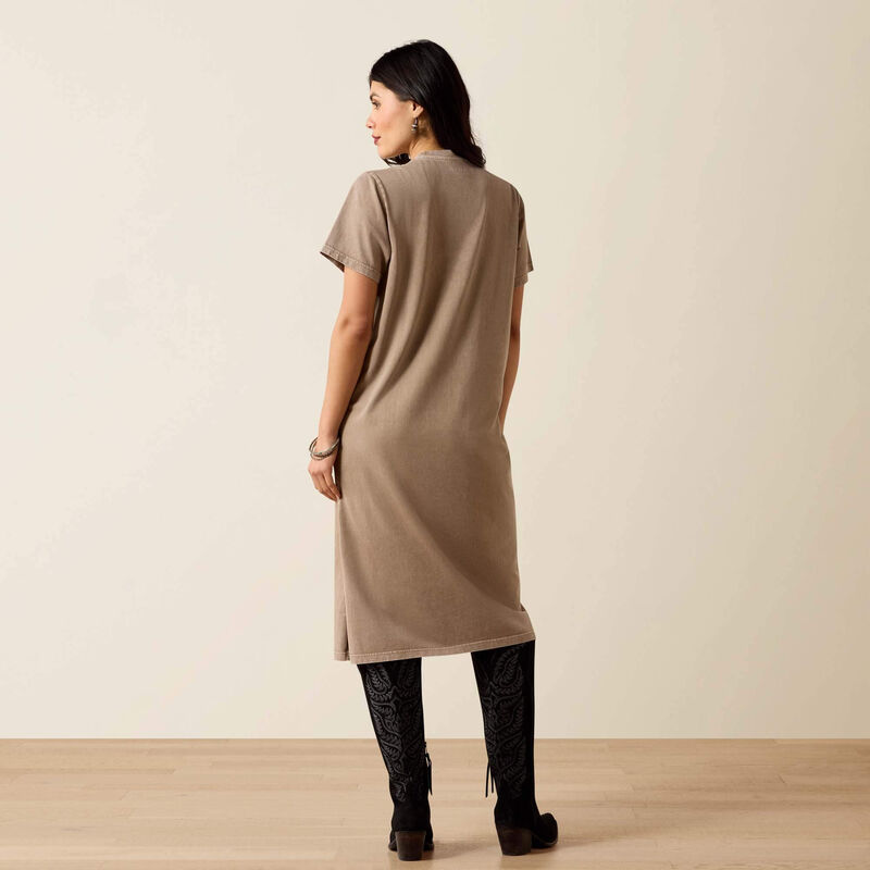 Ariat Women's Bandito Taupe Mineral Wash 'Wild West' Short Sleeve Western Tee Dress 10071652