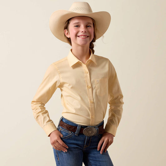 Ariat Girl's Kirby Solid Cornhusk Yellow Button Long Sleeve Western Shirt 10073492