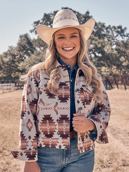 Wrangler Women's Geo Brown Aztec Western Print Boyfriend Jacket Wrangler Women's Geo Brown Aztec Western Print Boyfriend Jacket