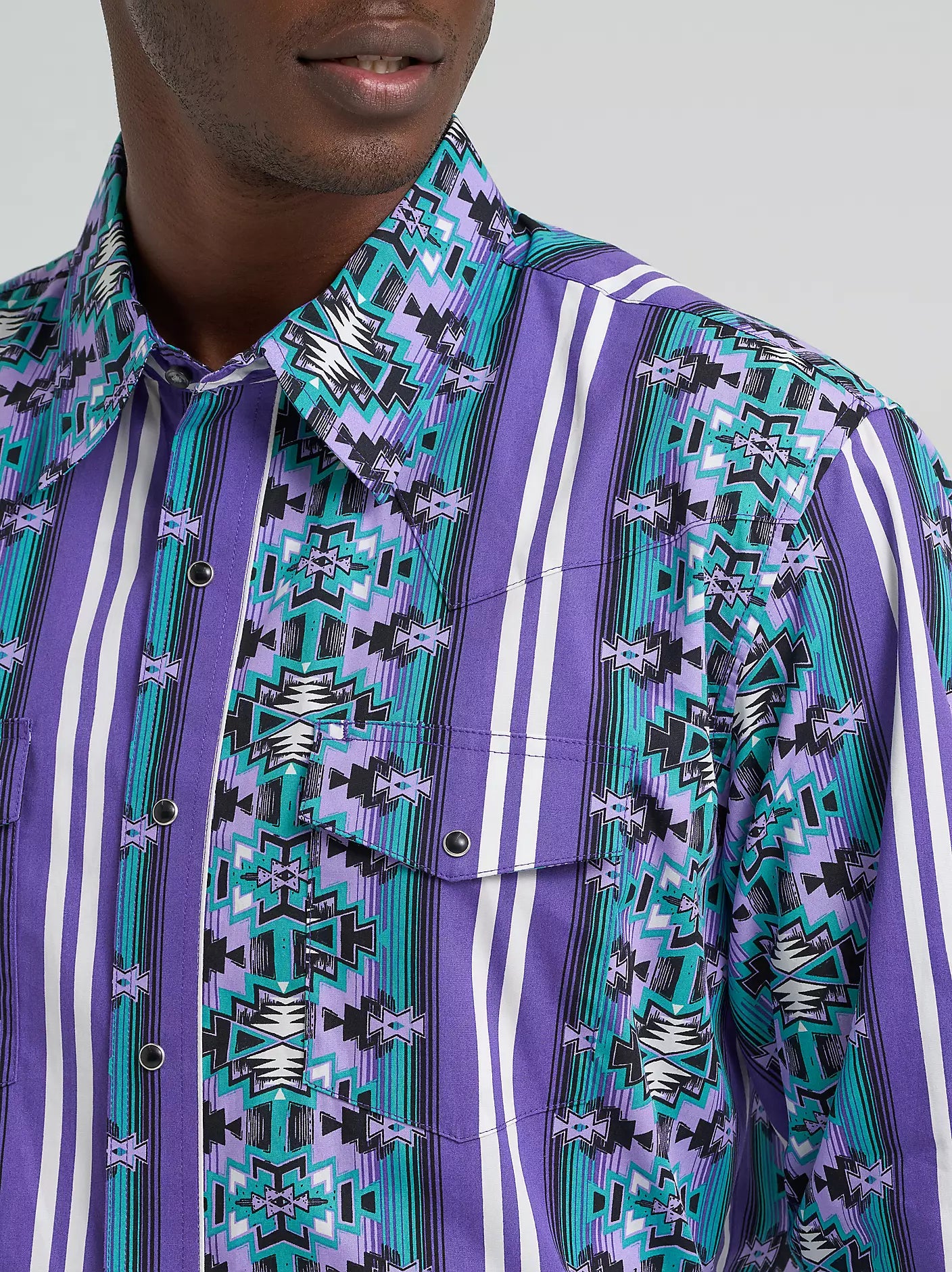 Wrangler Men's Violet Serape Stripe Checotah Print Pearl Snap Long